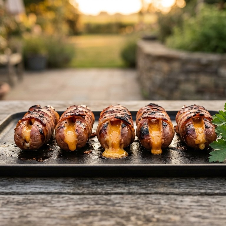 Barbecueworstjes met kaas en spek