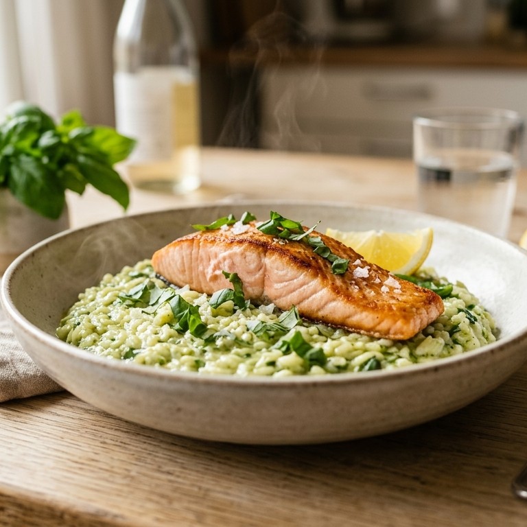 Basilicumrisotto met zalm