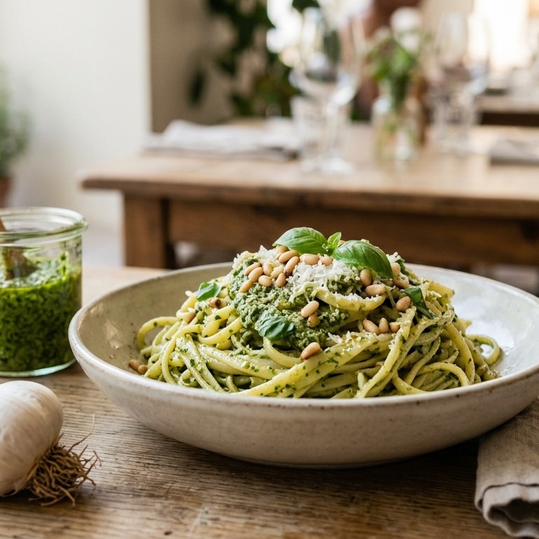 Basilicumsaus, huisgemaakte pesto