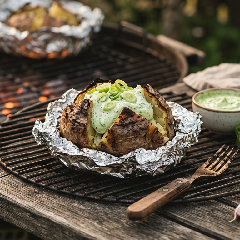 BBQ Aardappel gepoft met basilicum room
