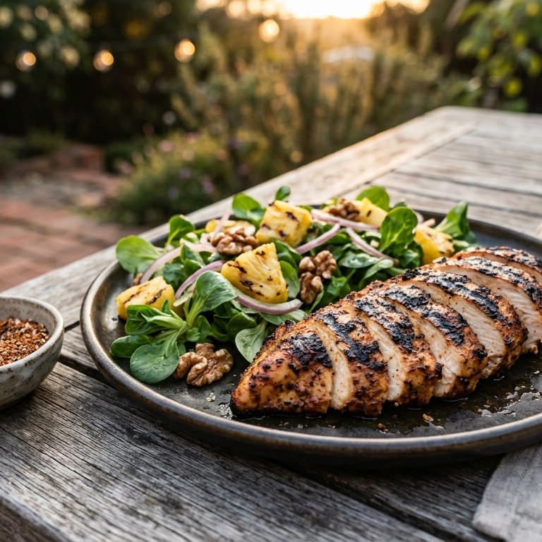 BBQ chicken met ananas walnoot sla