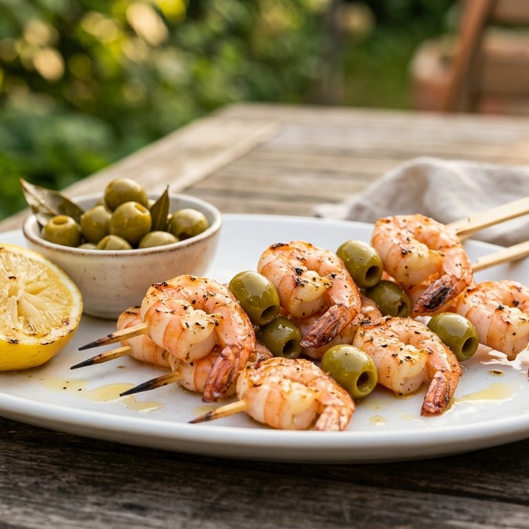 BBQ Garnalen spies met olijven