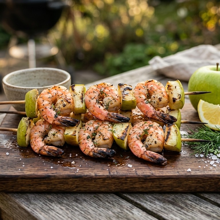 BBQ garnalenspies met appel