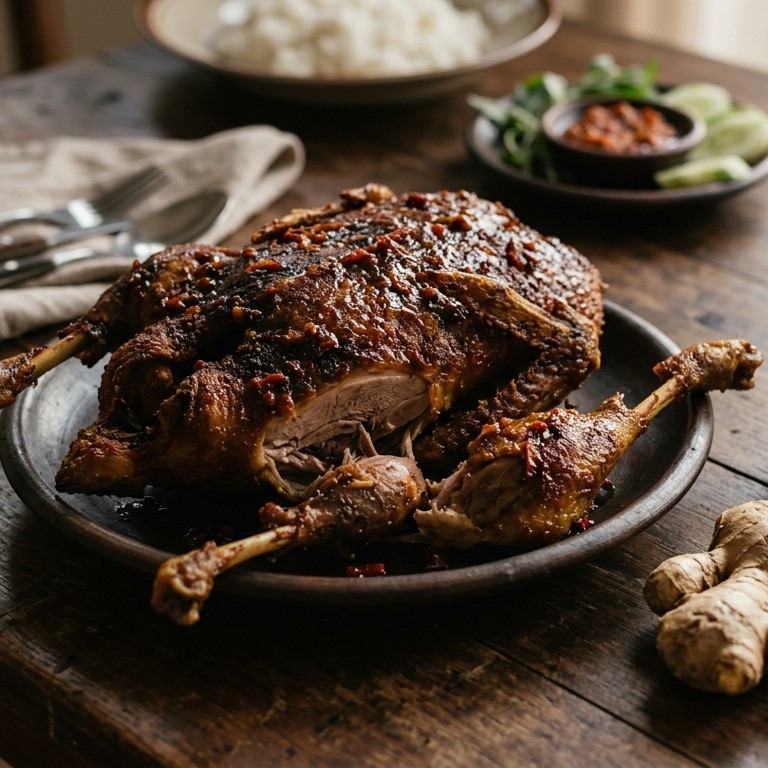 Bebek goreng empat (pittig geroosterde eend)