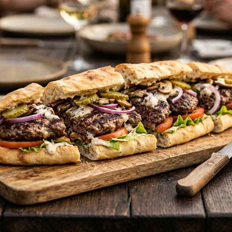 Beefburgers met Turks brood en extra's, een feestje