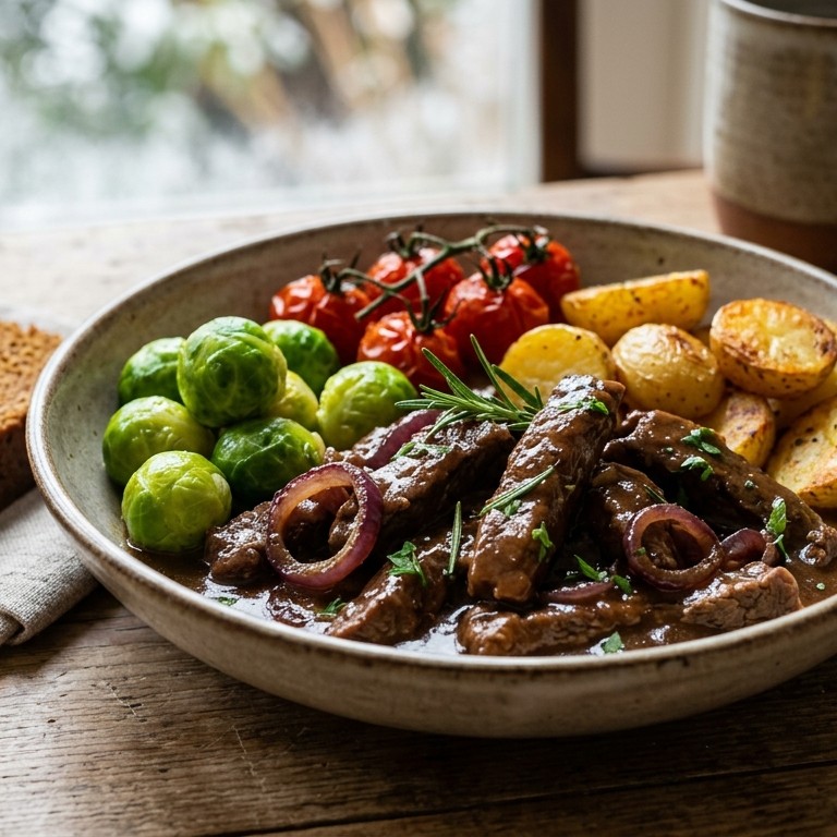 Bieflap met spruitjes en ontbijtkoek