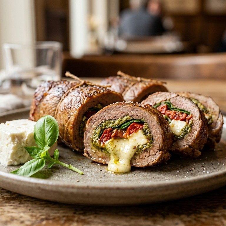 Bieflaprolletjes met feta en pesto