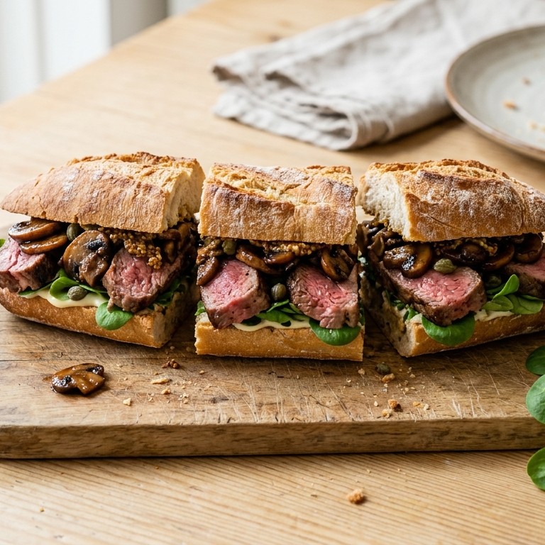 Biefstuk-champignon sandwich