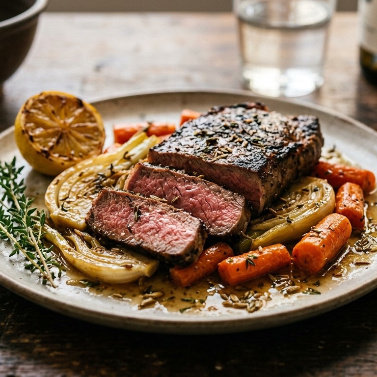 Biefstuk met venkel en wortel