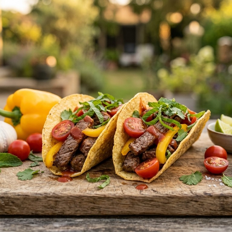 Bieftaco met kerstomaatjes