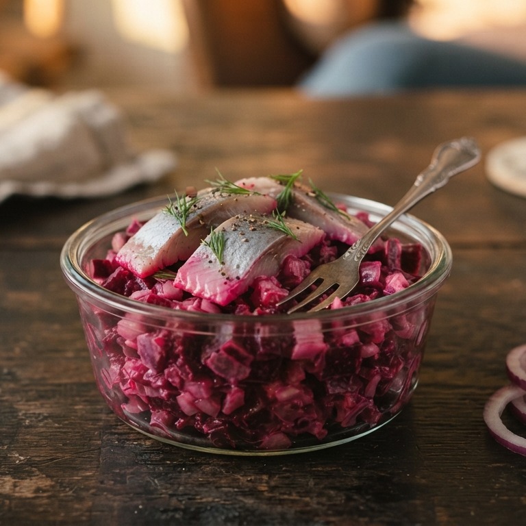 Bietensalade met zure haring