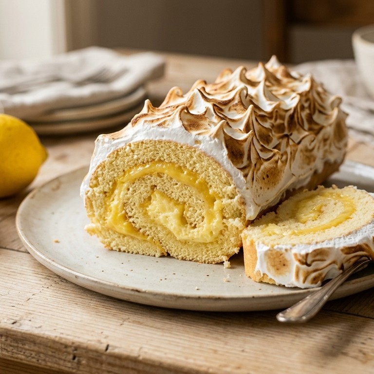 Biscuitrol met citroencrème en eiwitsneeuw