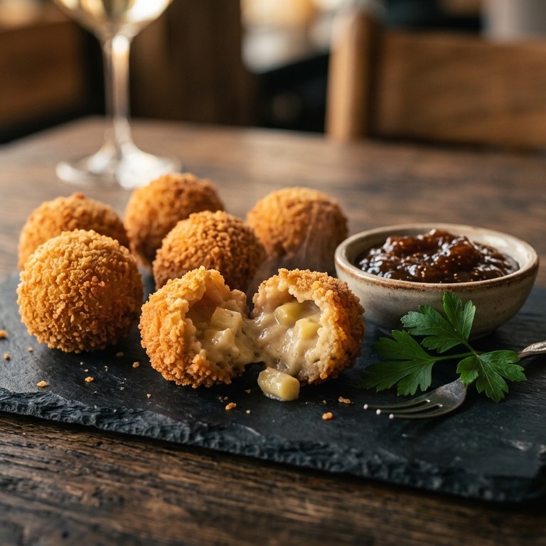 Bitterbal van asperge met een vijgenchutney