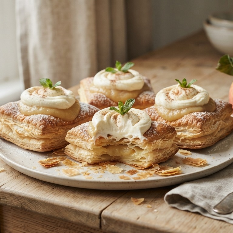 Bladerdeeg met appelmoes en mascarponecrème