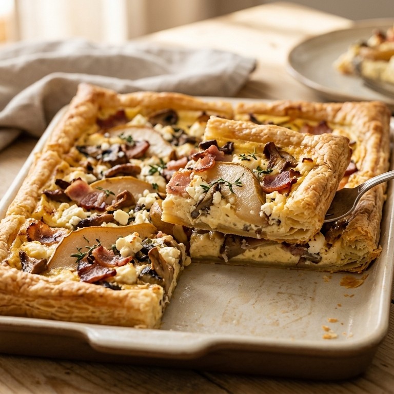 Bladerdeeg met feta en peer