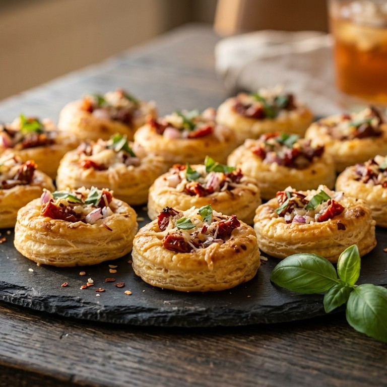Bladerdeeg rondjes met zongedroogde tomaat en Parmezaanse kaas