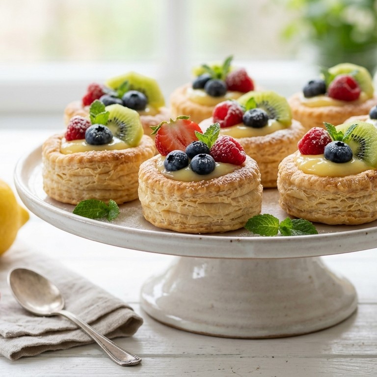 Bladerdeegbakjes met citroencrème en vers fruit