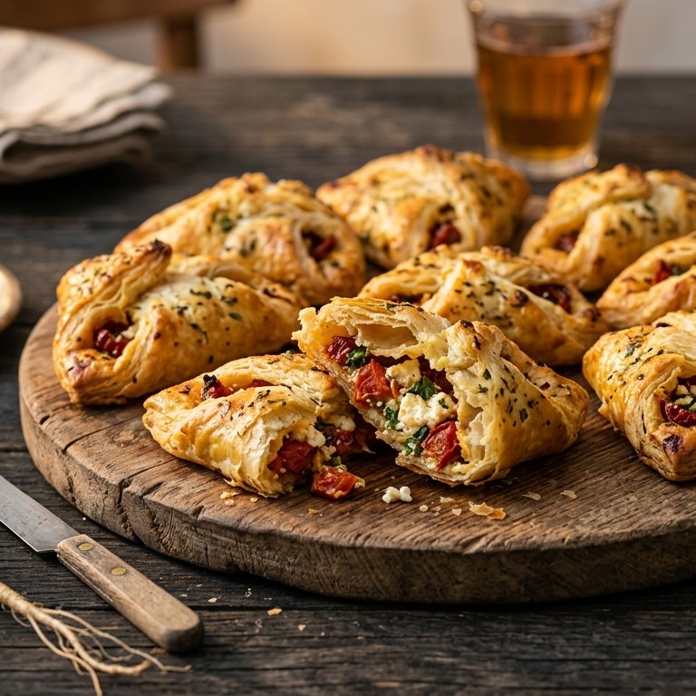Bladerdeegflappen met tomaten, feta en koriander