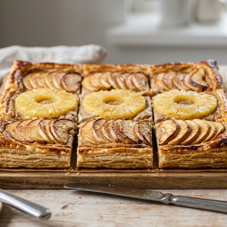 Bladerdeeggebak met appel en ananas