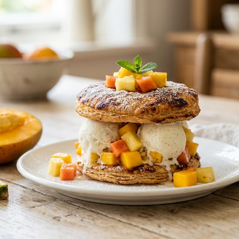 Bladerdeegkoekjes met tropiche vruchten