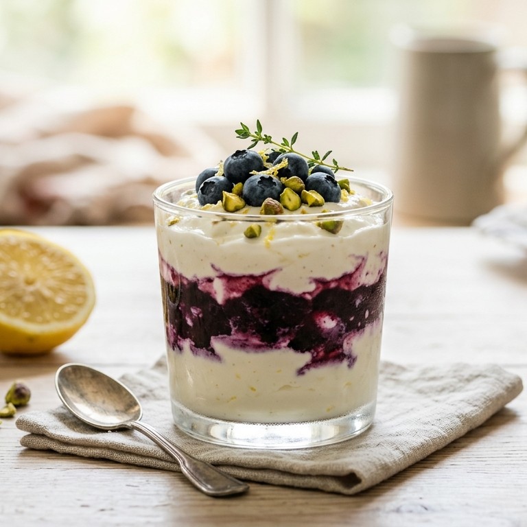 Blauwebessen-yoghurtroom met pistachenoten