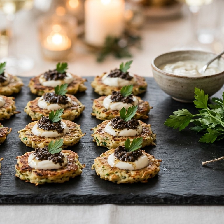 Blinis met knolselderij en truffeltapenade
