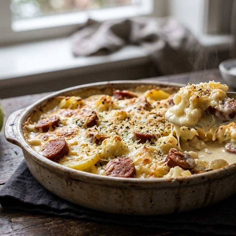 Bloemkoolgratin met boerenworst