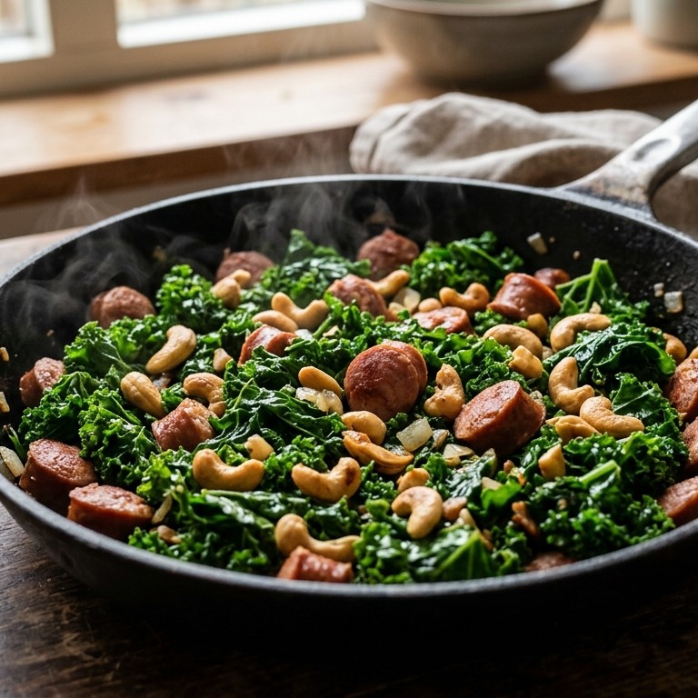 Boerenkool met cashewnoten en rookworst