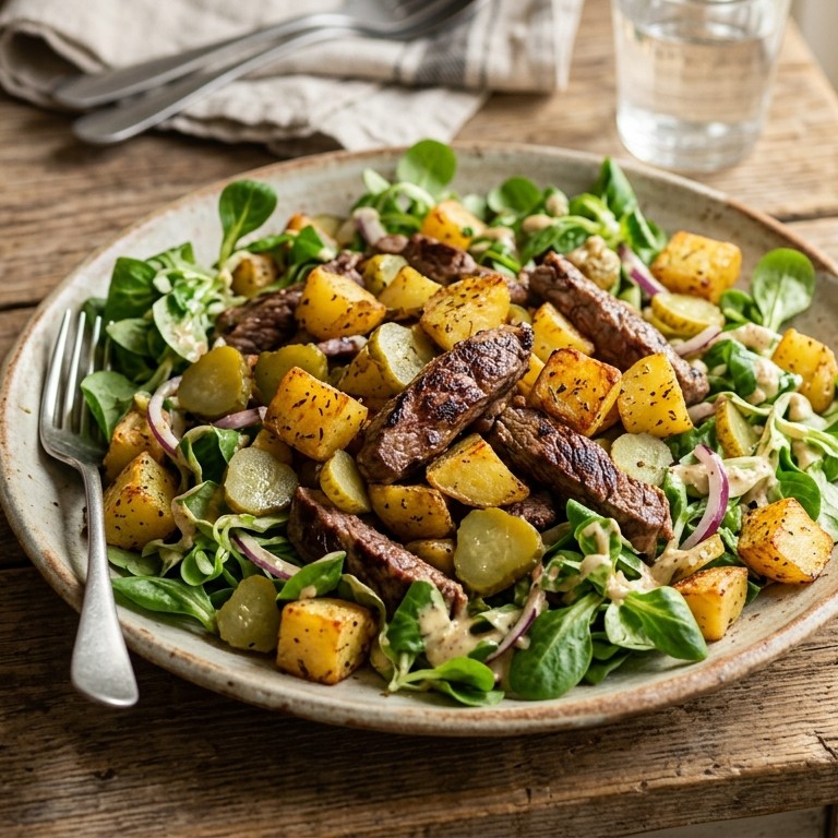 Boerensalade met aardappel en rundvlees