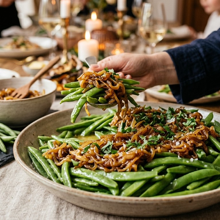 Boontjes met gekaramelliseerde ui voor buffet