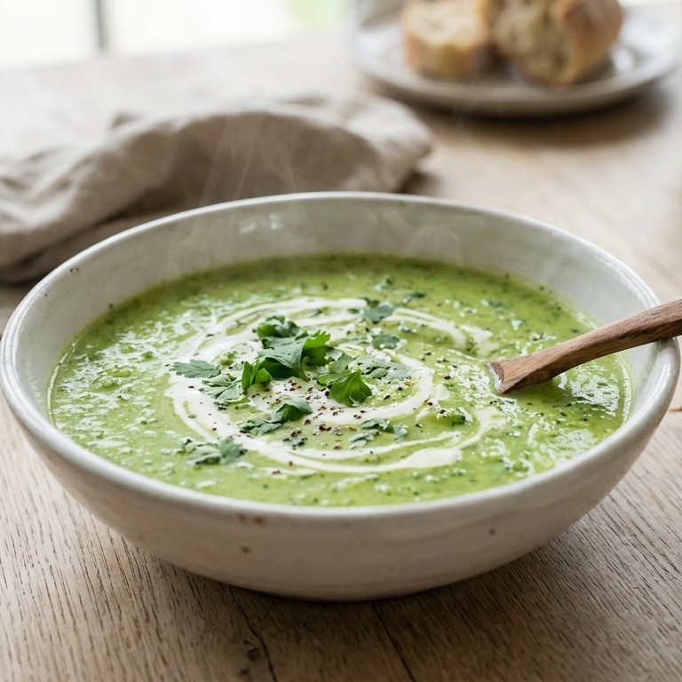 Broccoli-cremesoep met sjalotjes en koriander