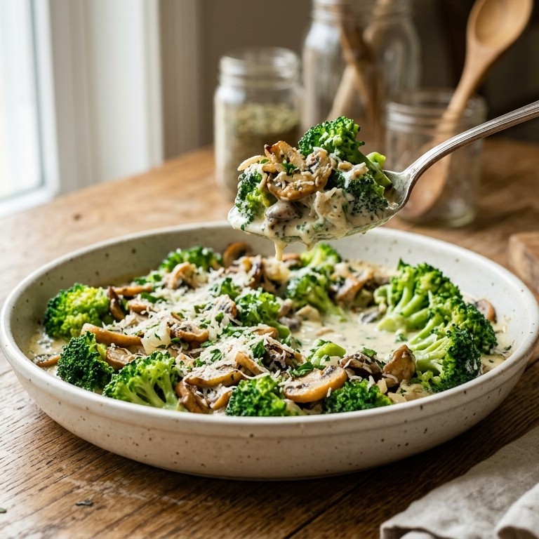Broccoli met champignons en roomkaas