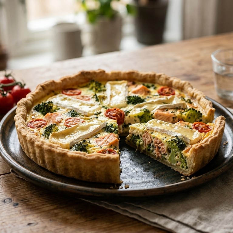 Broccoli zalmtaart met brie
