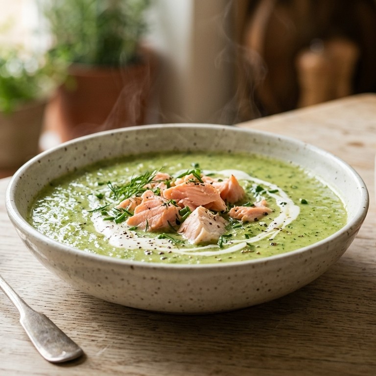 Broccolisoep met zalmfilet