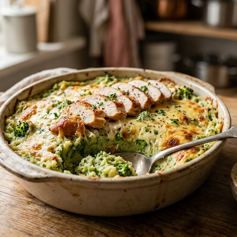 Broccolistamppot met gerookte kip