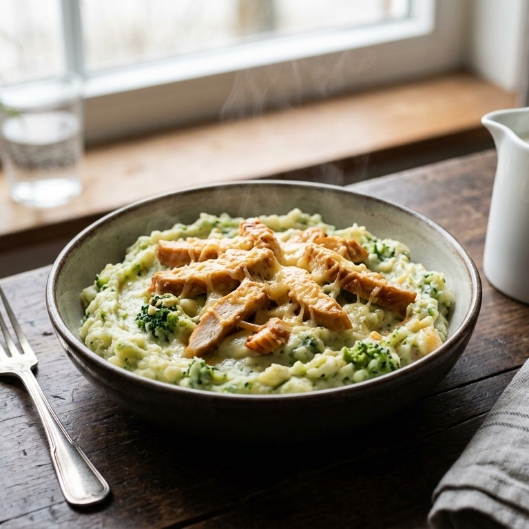 Broccolistamppot met gerookte kip