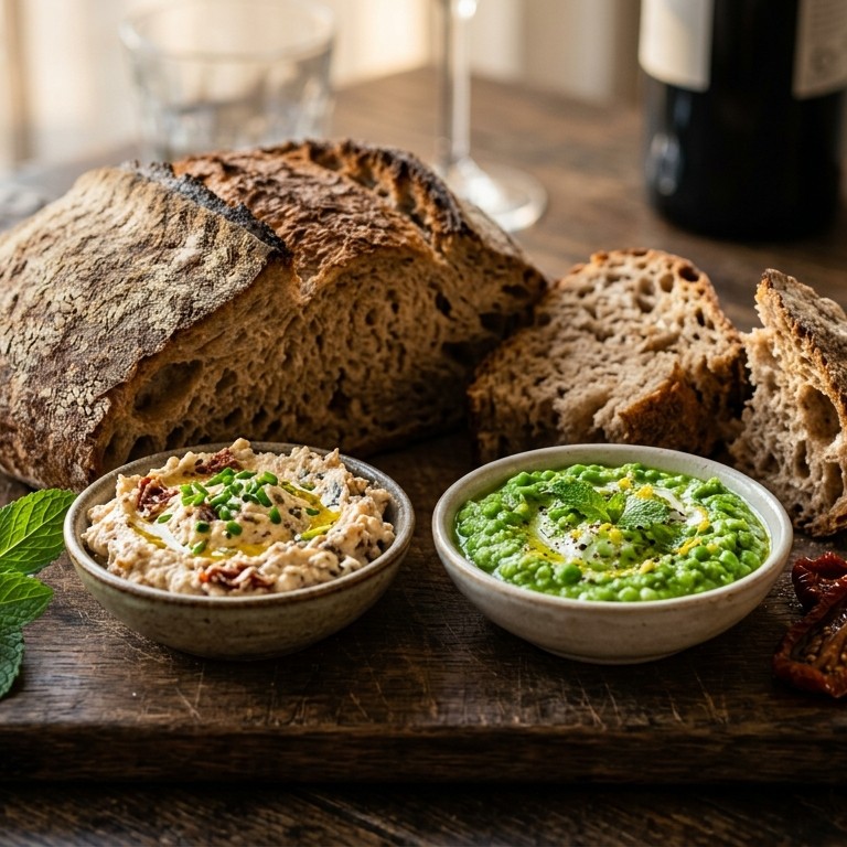 Brood met verschillende dipjes