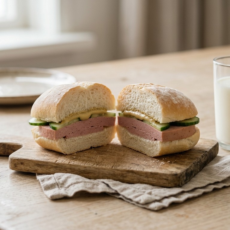Broodje Berliner met komkommer en mosterd