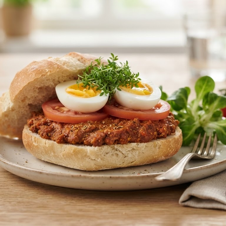 Broodje filet american met ei