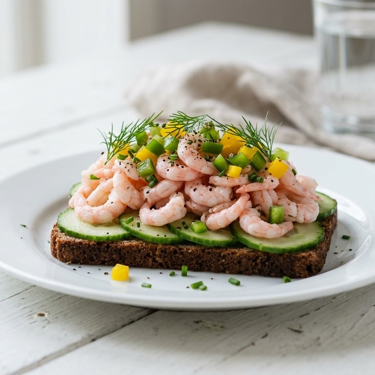 Broodje garnalen met komkommer