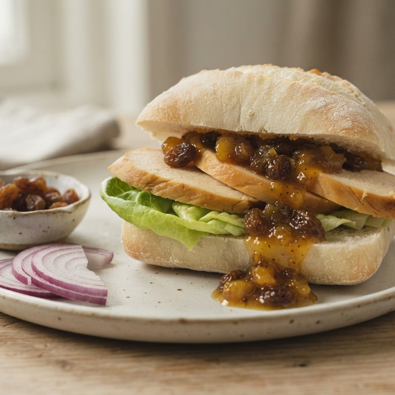 Broodje gerookte kip met mangochutney