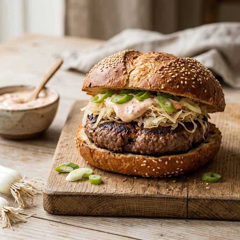 Broodje hamburger met zuurkool