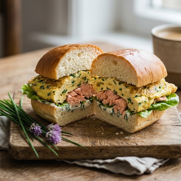 Broodje omelet met zalm