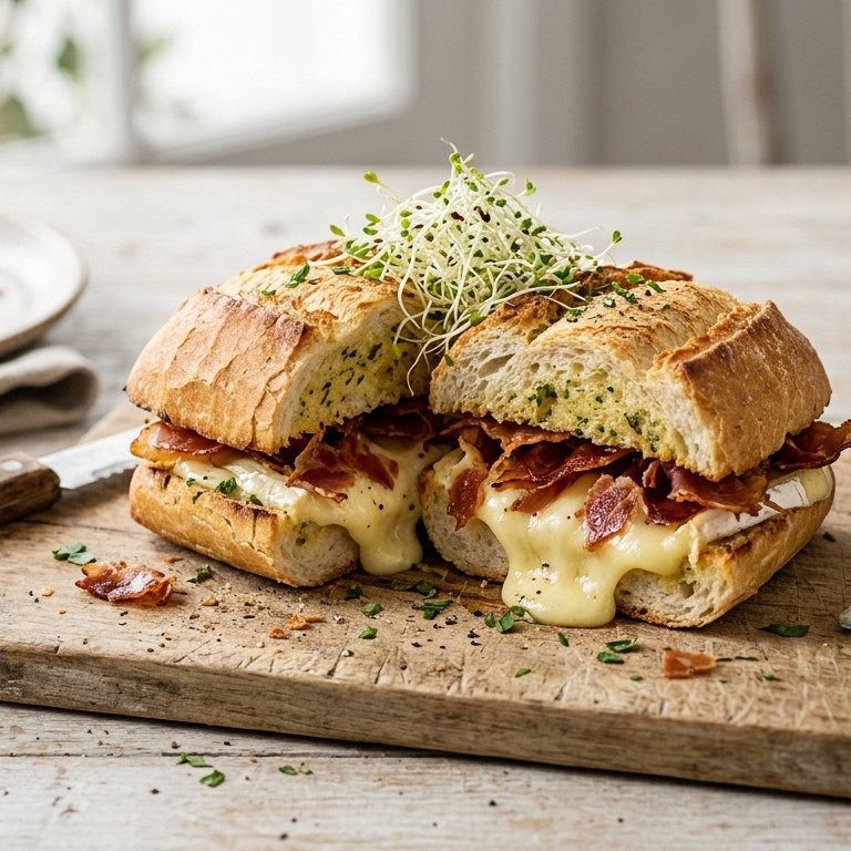 Broodje warme brie met krokante rauwe ham