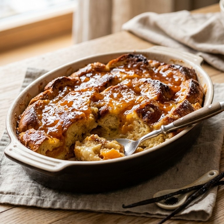 Broodpudding met abrikozenjam