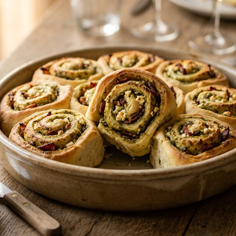 Broodrolletjes met bacon,feta en pesto voor buffet