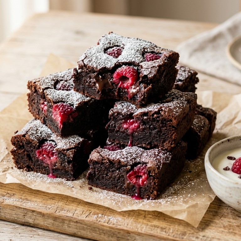 Brownies met chocolade en frambozen