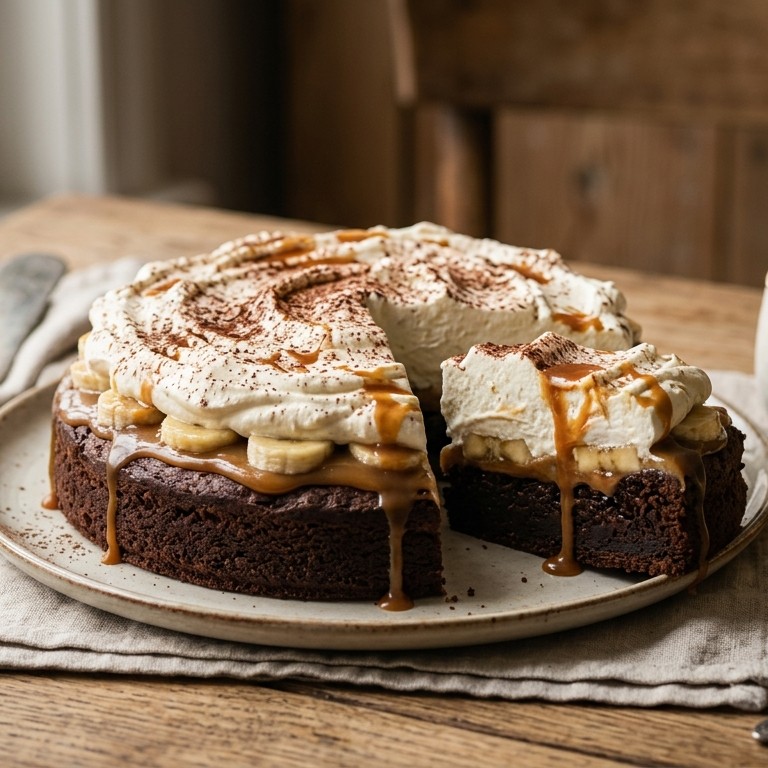 Brownietaart met caramel-banaanvulling