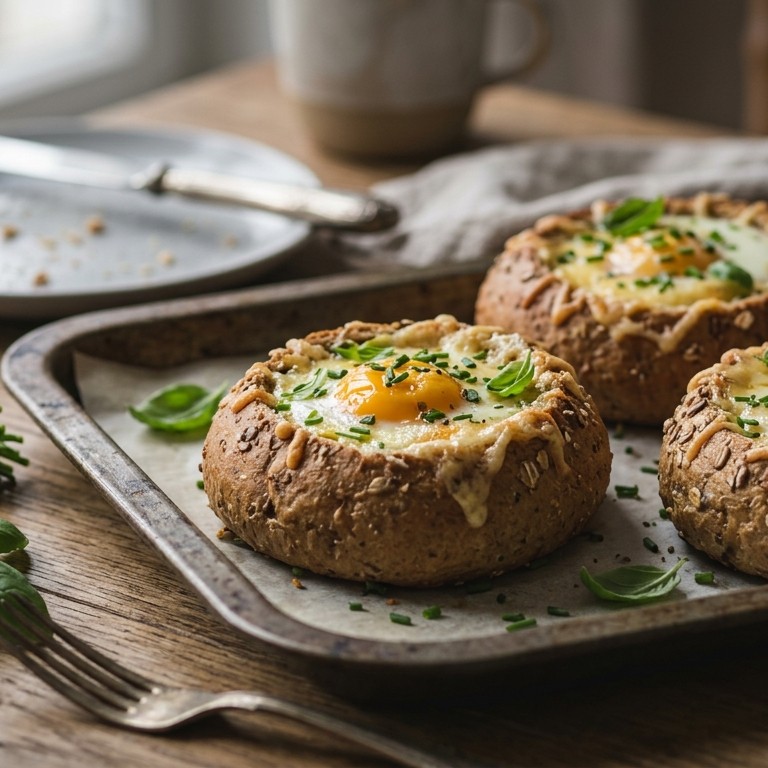 Bruin bolletje met ei uit de oven