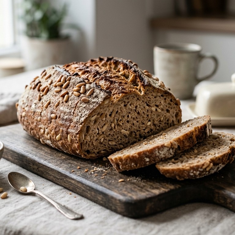 Bruin speltbrood met pijnboompitten